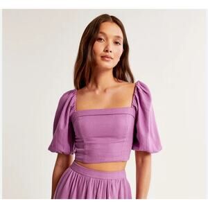 Abercrombie Fitch lilac purple puff sleeve peasant top XL linen cottage whimsy